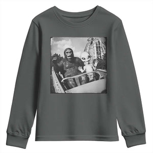 Funny Bigfoot Alien Youth Sweatshirt Sasquatch UFO Coaster TS10 Dark Heather Print Your Wear