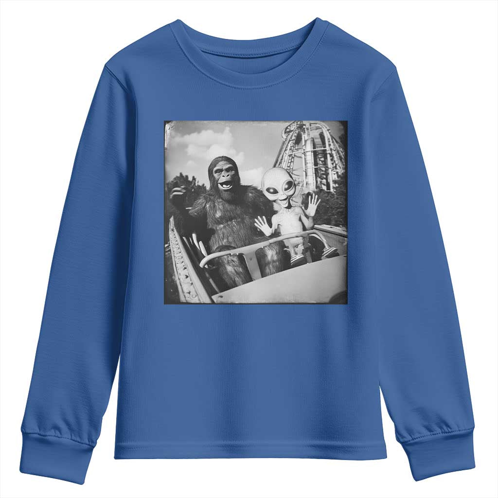 Funny Bigfoot Alien Youth Sweatshirt Sasquatch UFO Coaster TS10 Royal Blue Print Your Wear
