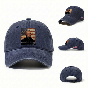 Funny 4th of July Washed Cotton Baseball Cap Thomas Jefferson That's Due Tomorrow? TS10 Washed Cap Universal Fit Navy Print Your Wear