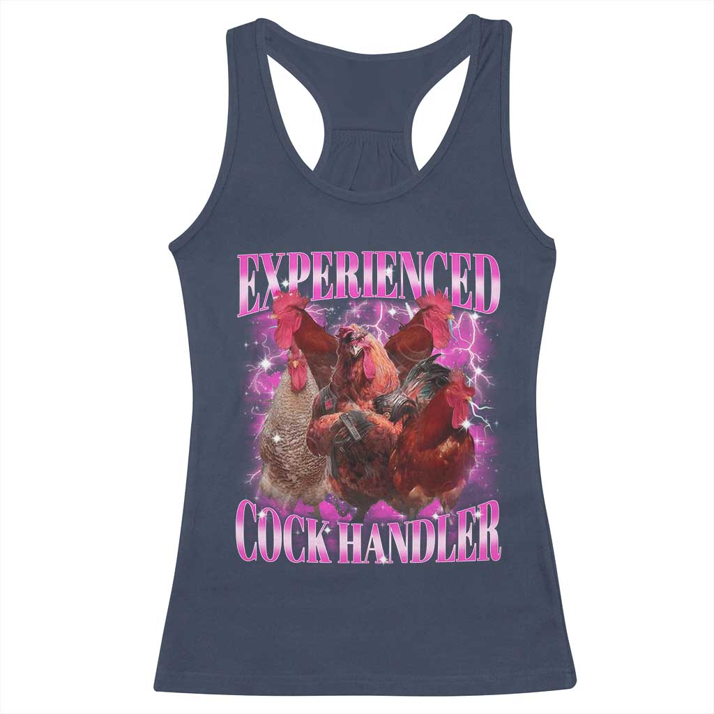 Embarrassing Adult Humor Experienced Cock Handler Inappropriate Racerback Tank Top TS10 Navy Print Your Wear