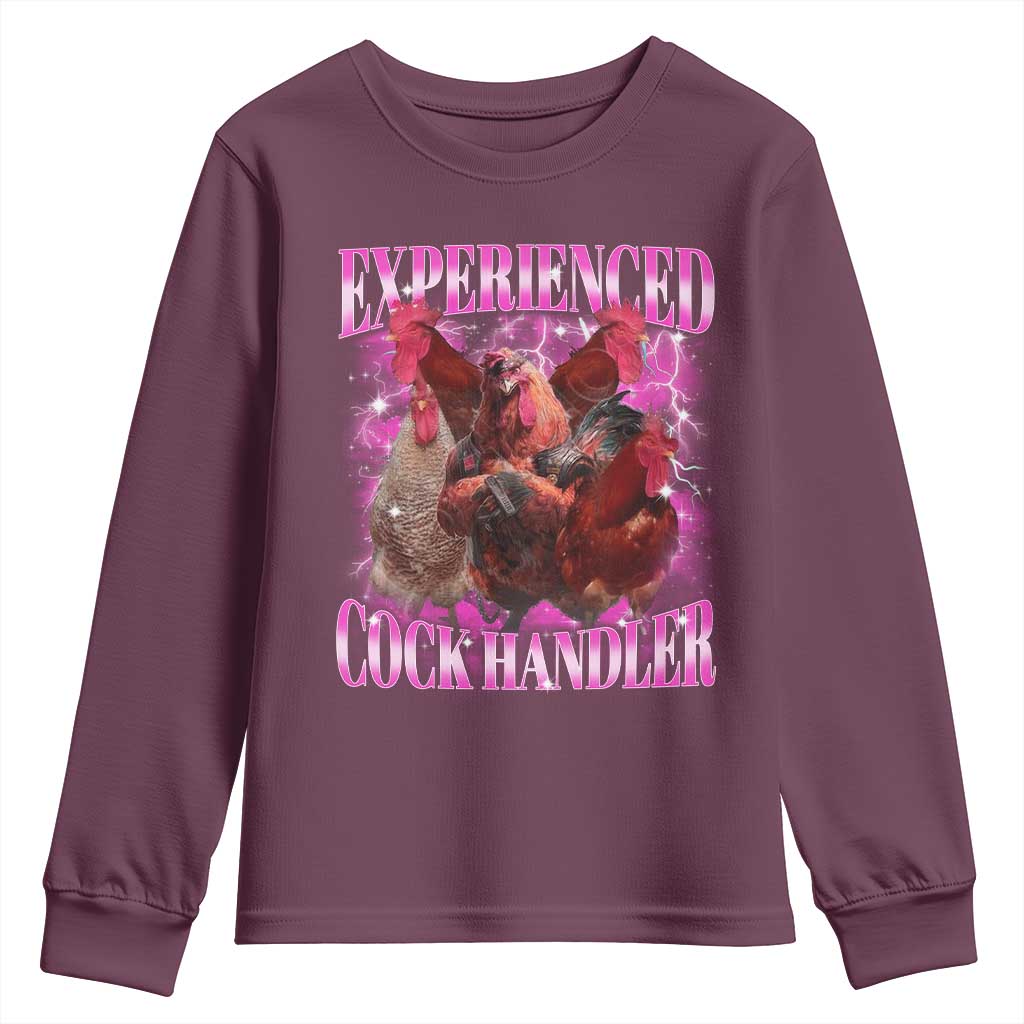 Embarrassing Adult Humor Experienced Cock Handler Inappropriate Youth Sweatshirt TS10 Maroon Print Your Wear