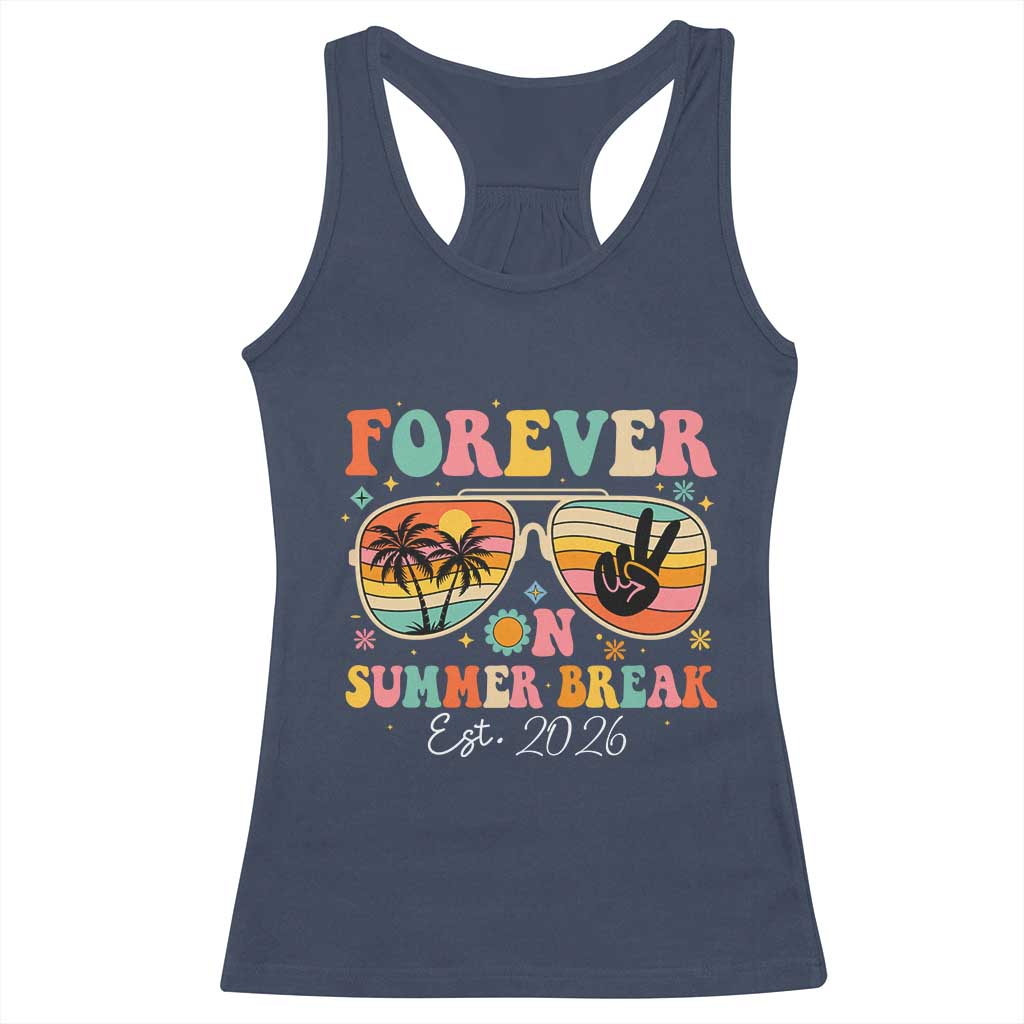 Retired Teacher Gift Racerback Tank Top Forever On Summer Break Retirement 2026 TS10 Navy Print Your Wear