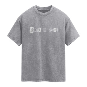 Just A Girl Washed Cotton T-Shirt Gothic Blackletter Typography Graphic