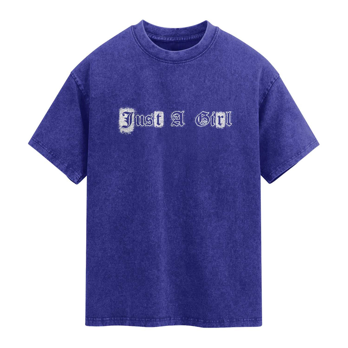 Just A Girl Washed Cotton T-Shirt Gothic Blackletter Typography Graphic