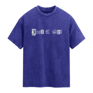Just A Girl Washed Cotton T-Shirt Gothic Blackletter Typography Graphic