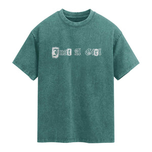 Just A Girl Washed Cotton T-Shirt Gothic Blackletter Typography Graphic