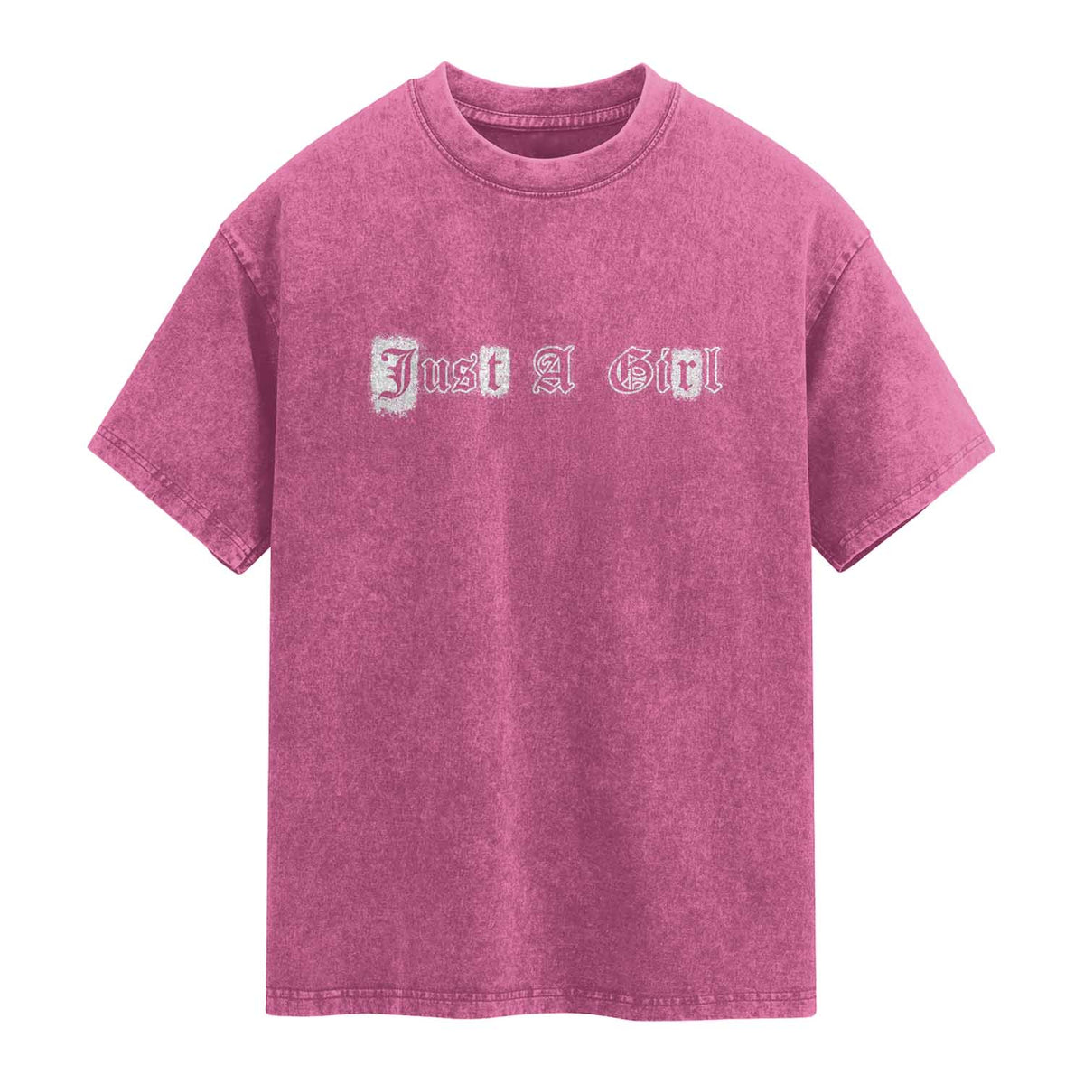 Just A Girl Washed Cotton T-Shirt Gothic Blackletter Typography Graphic