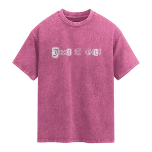 Just A Girl Washed Cotton T-Shirt Gothic Blackletter Typography Graphic