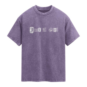 Just A Girl Washed Cotton T-Shirt Gothic Blackletter Typography Graphic