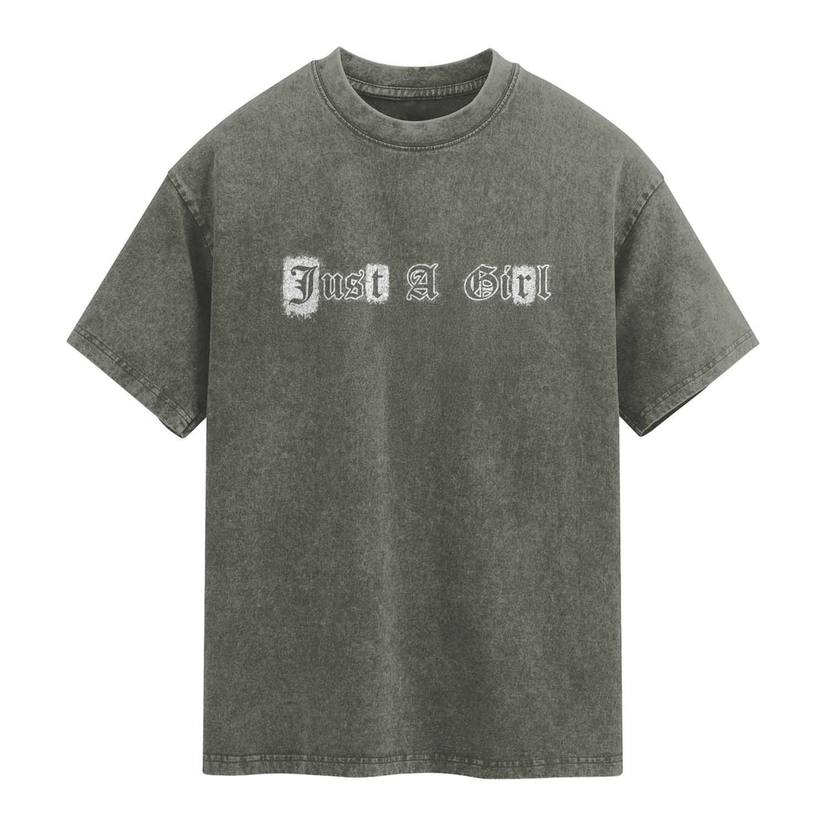 Just A Girl Washed Cotton T-Shirt Gothic Blackletter Typography Graphic