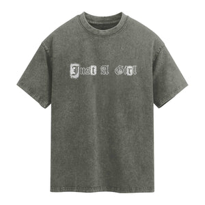 Just A Girl Washed Cotton T-Shirt Gothic Blackletter Typography Graphic
