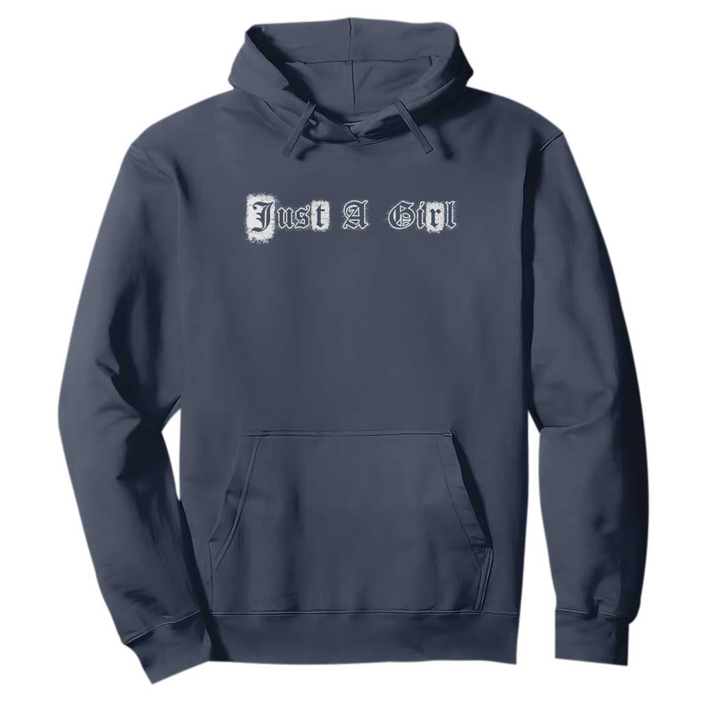 Just A Girl Hoodie Gothic Blackletter Typography Design TS10 Navy Print Your Wear