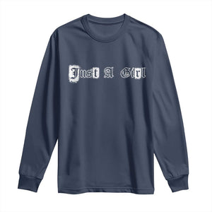 Just A Girl Long Sleeve Shirt Gothic Blackletter Typography Design TS10 Navy Print Your Wear