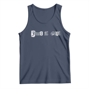 Just A Girl Tank Top Gothic Blackletter Typography Design TS10 Navy Print Your Wear