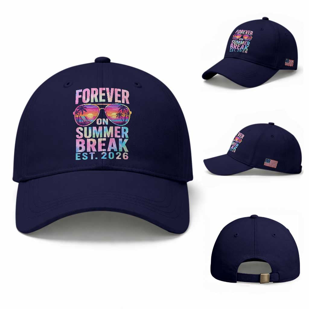 Retired Teacher Baseball Cap Forever On Summer Break Retirement 2026 TS10 Baseball Cap Universal Fit Dark Blue Print Your Wear