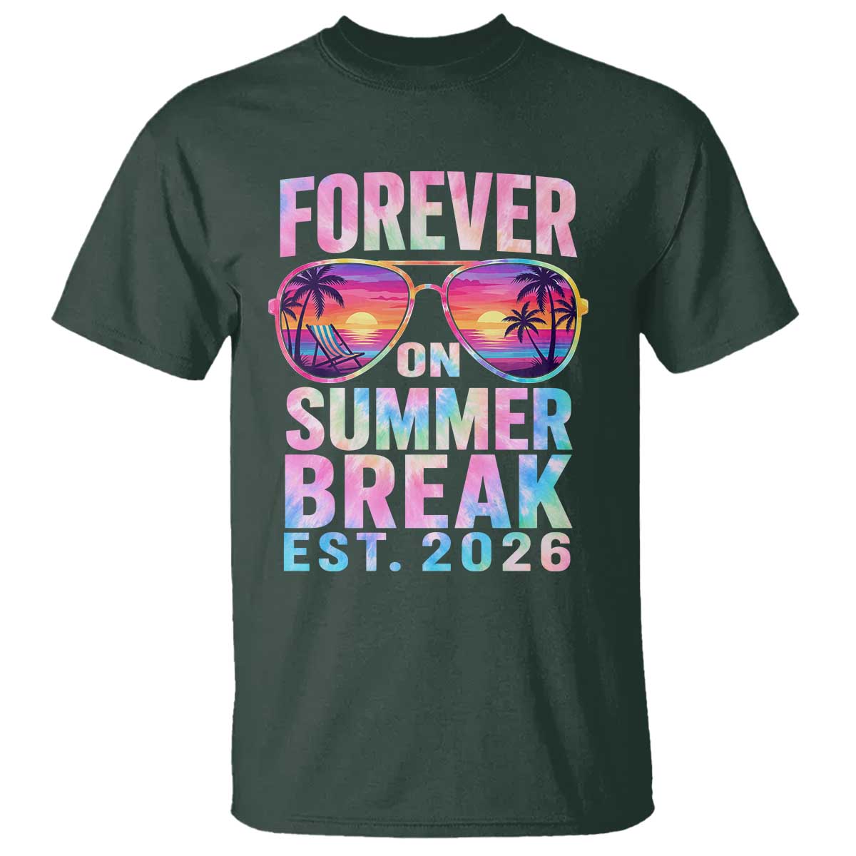 Retired Teacher T Shirt Forever On Summer Break Retirement 2026 TS10 Dark Forest Green Print Your Wear