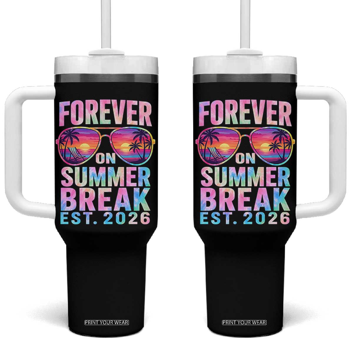 Retired Teacher Tumbler With Handle Forever On Summer Break Retirement 2026 TS10 One Size: 40 oz Black Print Your Wear