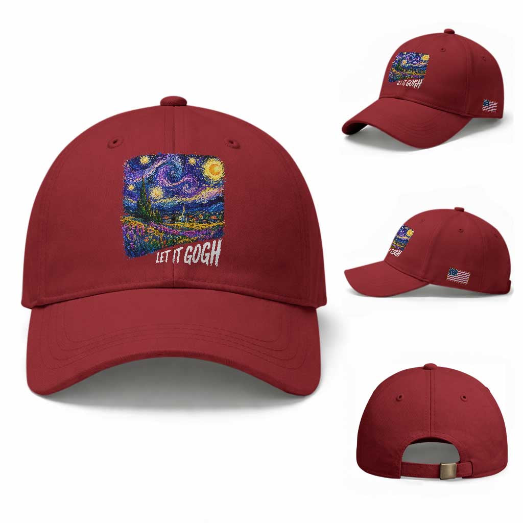 Let it Gogh Funny Vincent Van Gogh Starry Night Baseball Cap TS10 Baseball Cap Universal Fit Cherry Red Print Your Wear
