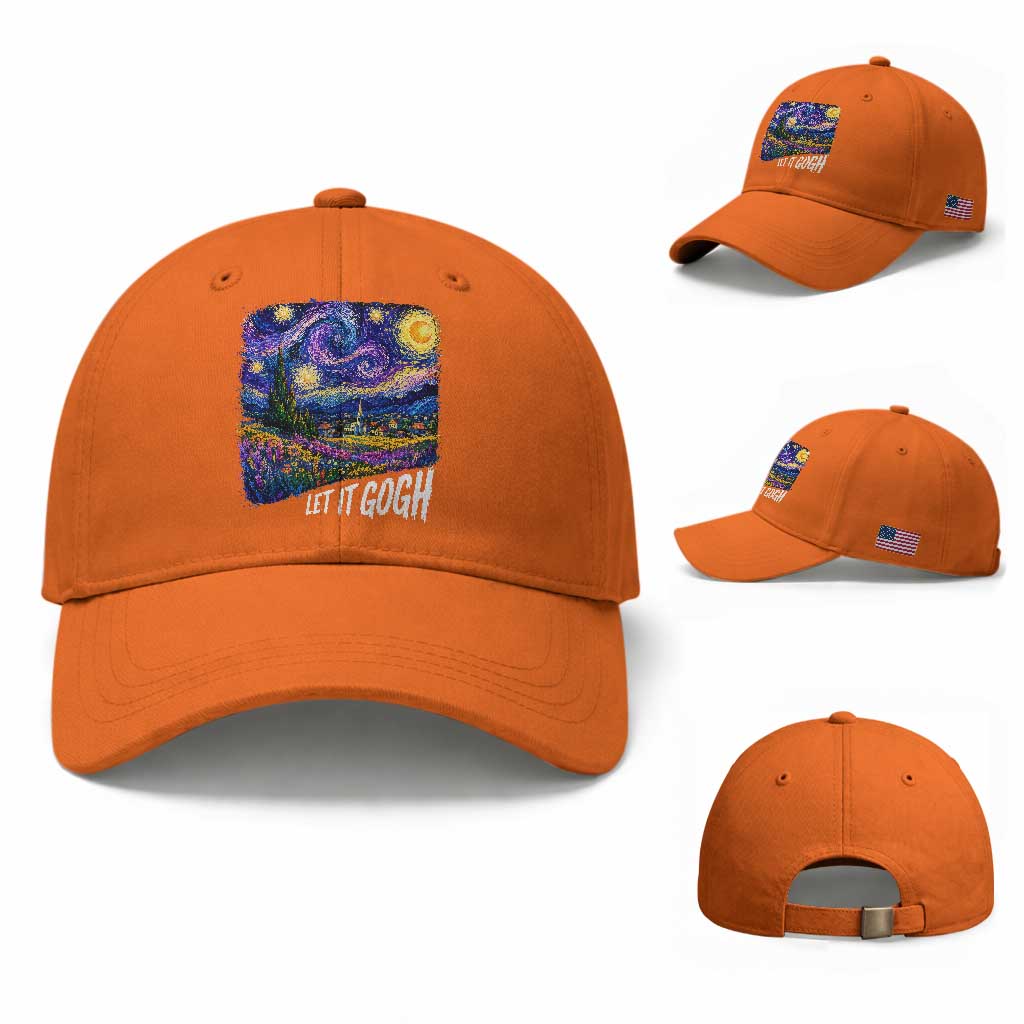 Let it Gogh Funny Vincent Van Gogh Starry Night Baseball Cap TS10 Baseball Cap Universal Fit Orange Print Your Wear