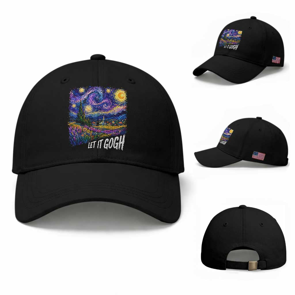 Let it Gogh Funny Vincent Van Gogh Starry Night Baseball Cap TS10 Baseball Cap Universal Fit Black Print Your Wear