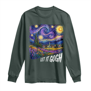 Let it Gogh Funny Vincent Van Gogh Starry Night Long Sleeve Shirt TS10 Dark Forest Green Print Your Wear