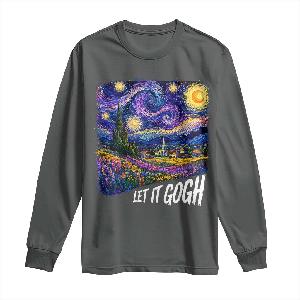 Let it Gogh Funny Vincent Van Gogh Starry Night Long Sleeve Shirt TS10 Dark Heather Print Your Wear