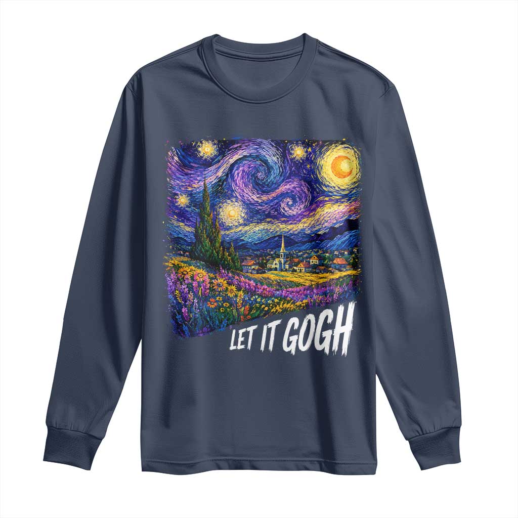 Let it Gogh Funny Vincent Van Gogh Starry Night Long Sleeve Shirt TS10 Navy Print Your Wear