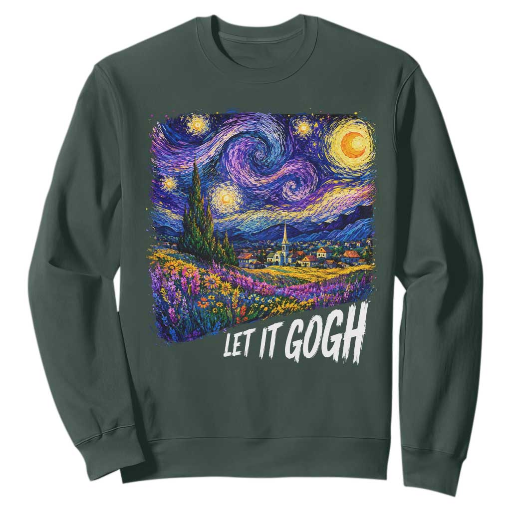 Let it Gogh Funny Vincent Van Gogh Starry Night Sweatshirt TS10 Dark Forest Green Print Your Wear