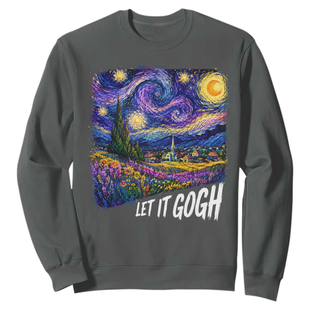 Let it Gogh Funny Vincent Van Gogh Starry Night Sweatshirt TS10 Dark Heather Print Your Wear
