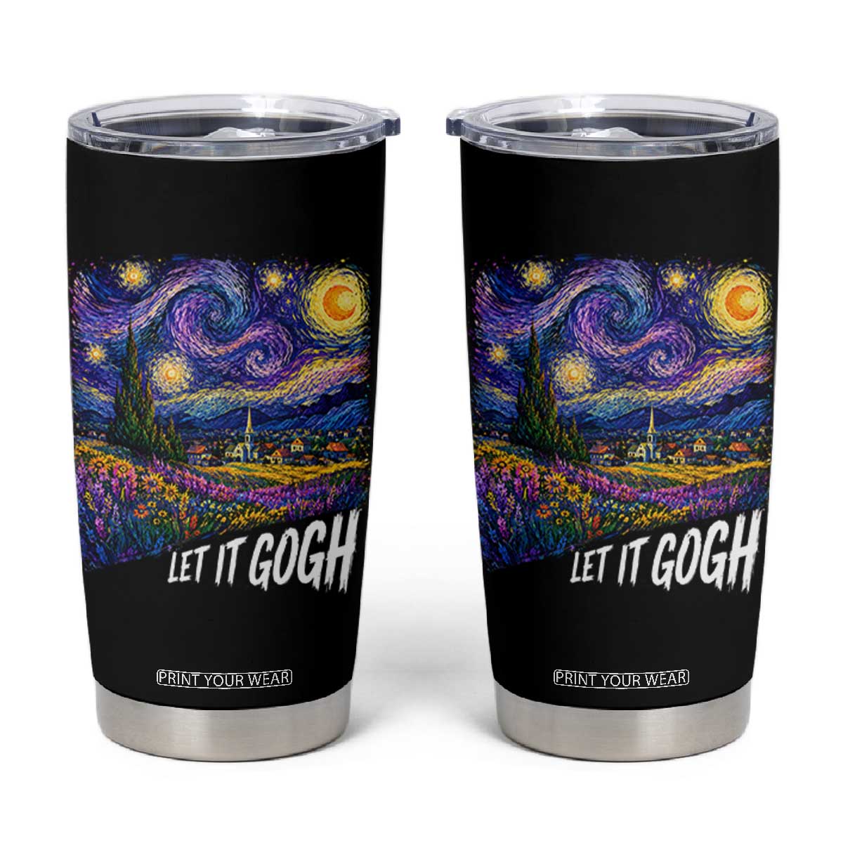 Let it Gogh Funny Vincent Van Gogh Starry Night Tumbler Cup TS10 Black Print Your Wear