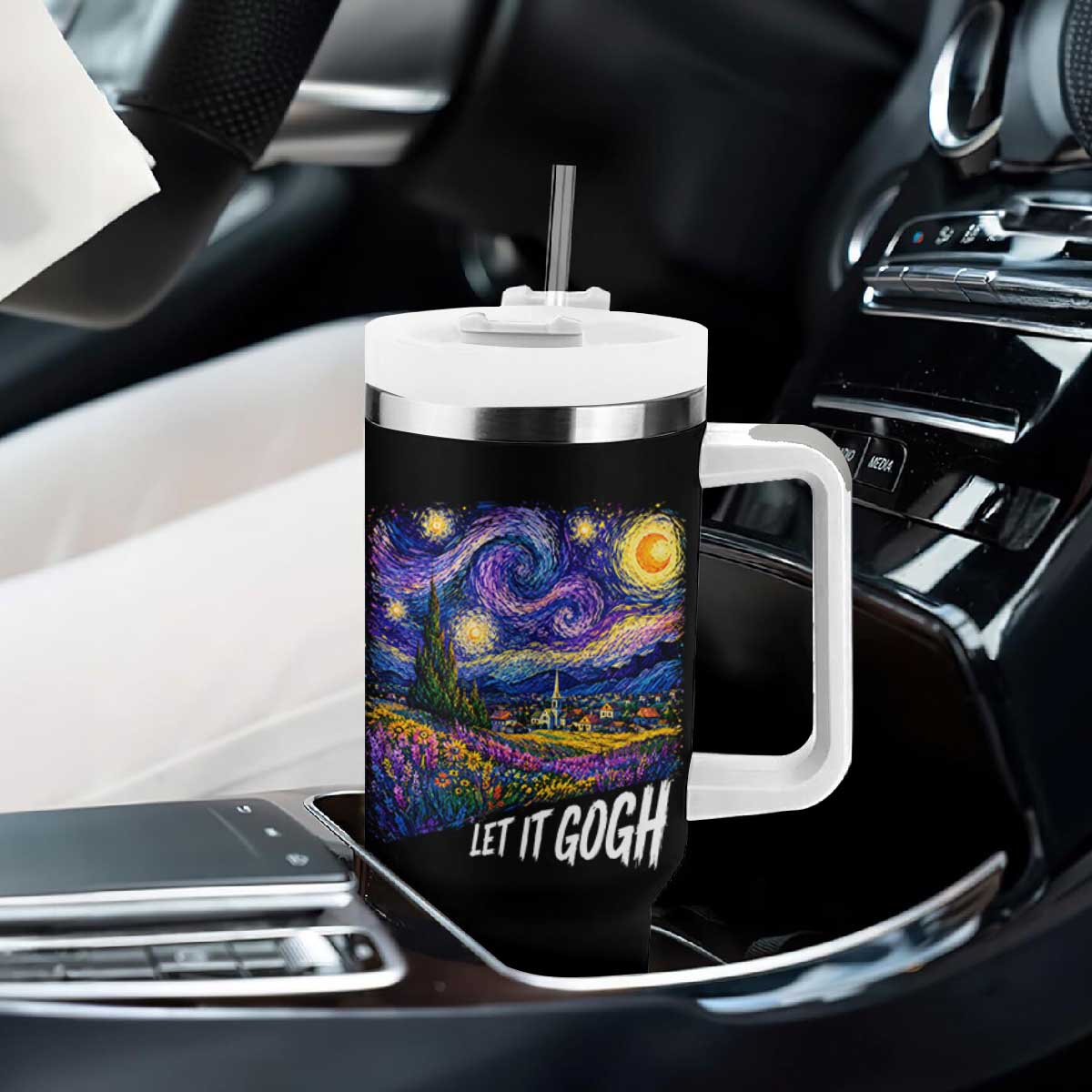 Let it Gogh Funny Vincent Van Gogh Starry Night Tumbler With Handle TS10 Print Your Wear