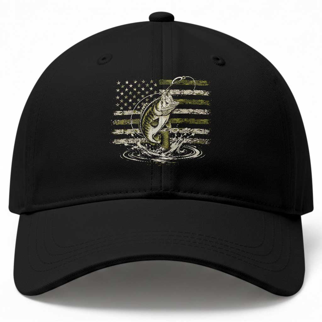 Vintage Bass Fishing Camouflage Baseball Cap Patriotic Largemouth Bass Angler Fishing Lovers Fisherman Camo US Flag TS10 Print Your Wear