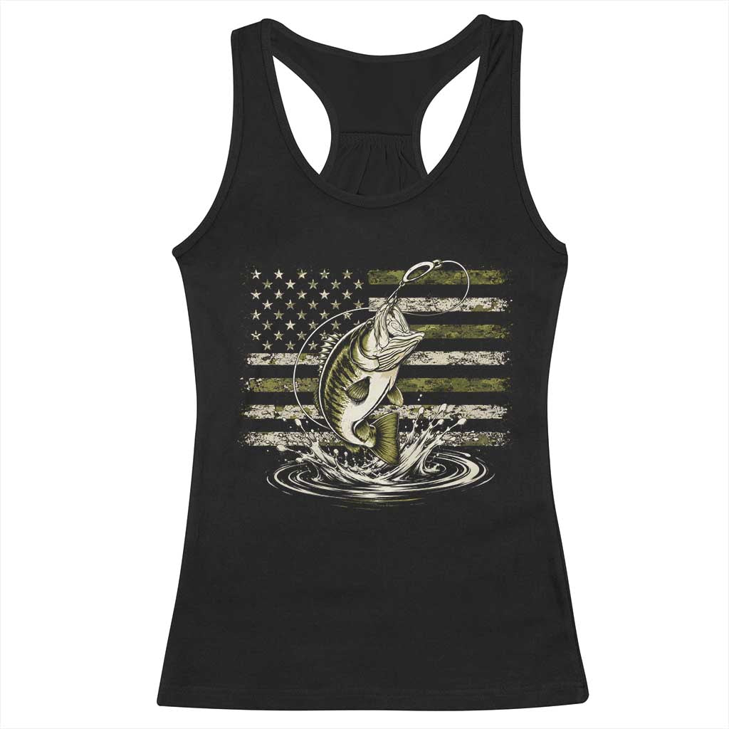 Vintage Bass Fishing Camouflage Racerback Tank Top Patriotic Largemouth Bass Angler Fishing Lovers Fisherman Camo US Flag TS10 Black Print Your Wear