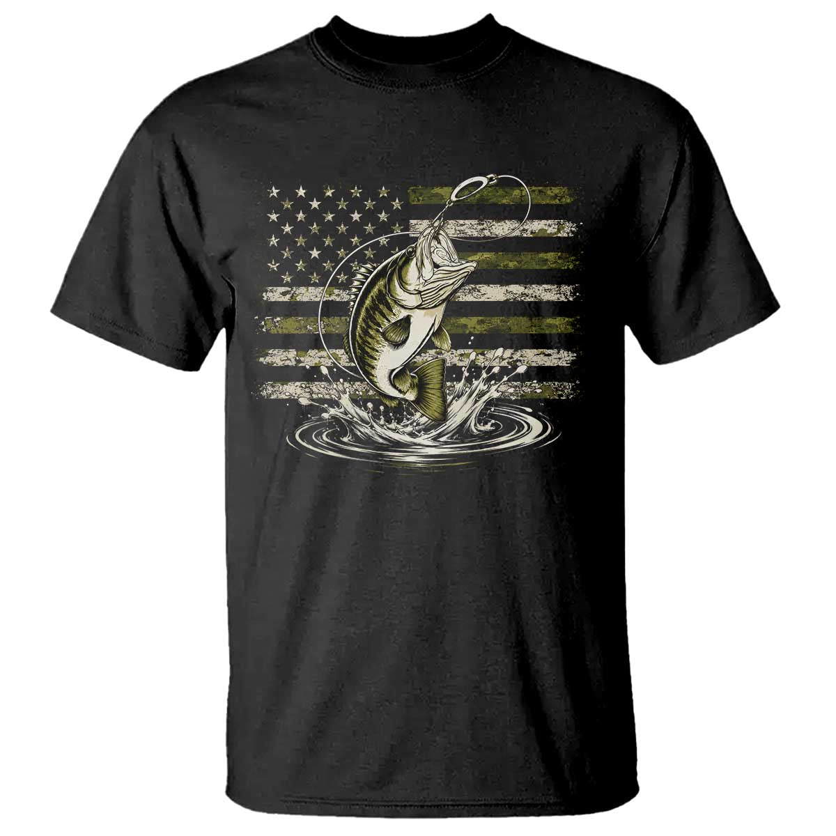 Vintage Bass Fishing Camouflage T Shirt Patriotic Largemouth Bass Angler Fishing Lovers Fisherman Camo US Flag TS10 Black Print Your Wear