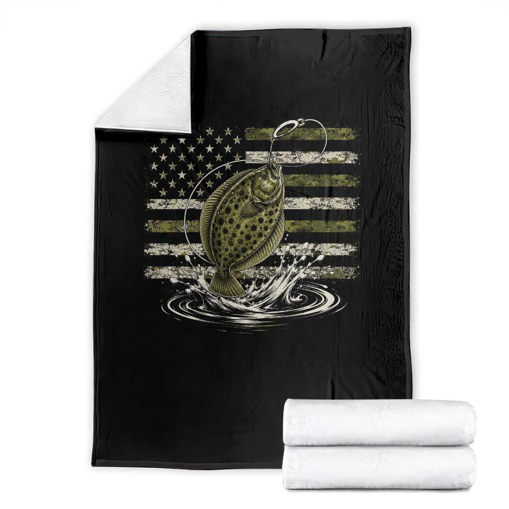 Flounder Fishing Camouflage American Flag Throw Blanket Patriotic Flatfish Angler Gift Saltwater Fishing Lovers TS10 Black Print Your Wear