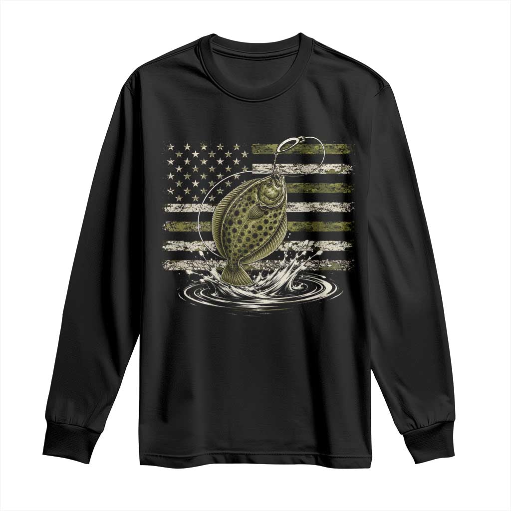Flounder Fishing Camouflage American Flag Long Sleeve Shirt Patriotic Flatfish Angler Gift Saltwater Fishing Lovers TS10 Black Print Your Wear