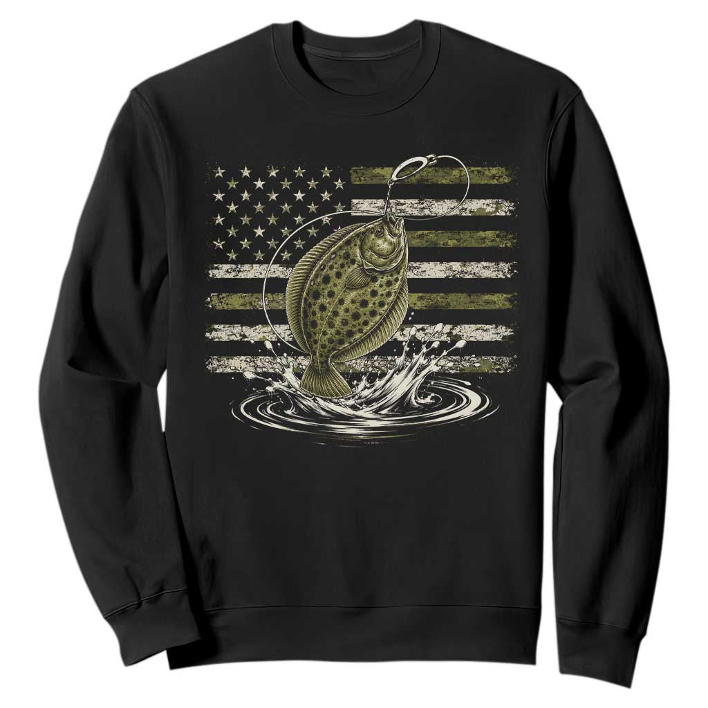 Flounder Fishing Camouflage American Flag Sweatshirt Patriotic Flatfish Angler Gift Saltwater Fishing Lovers TS10 Black Print Your Wear