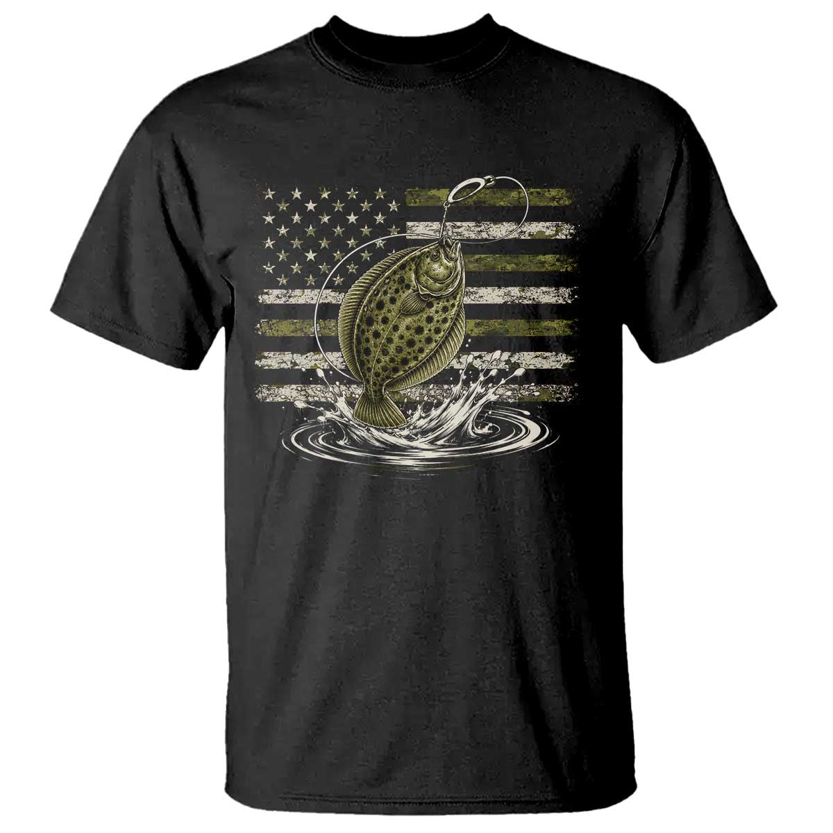 Flounder Fishing Camouflage American Flag T Shirt Patriotic Flatfish Angler Gift Saltwater Fishing Lovers TS10 Black Print Your Wear