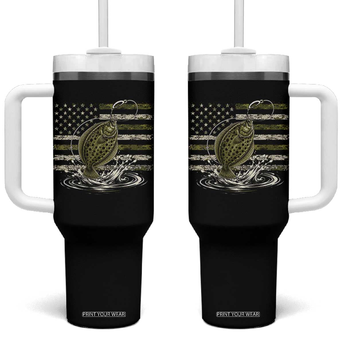 Flounder Fishing Camouflage American Flag Tumbler With Handle Patriotic Flatfish Angler Gift Saltwater Fishing Lovers TS10 One Size: 40 oz Black Print Your Wear