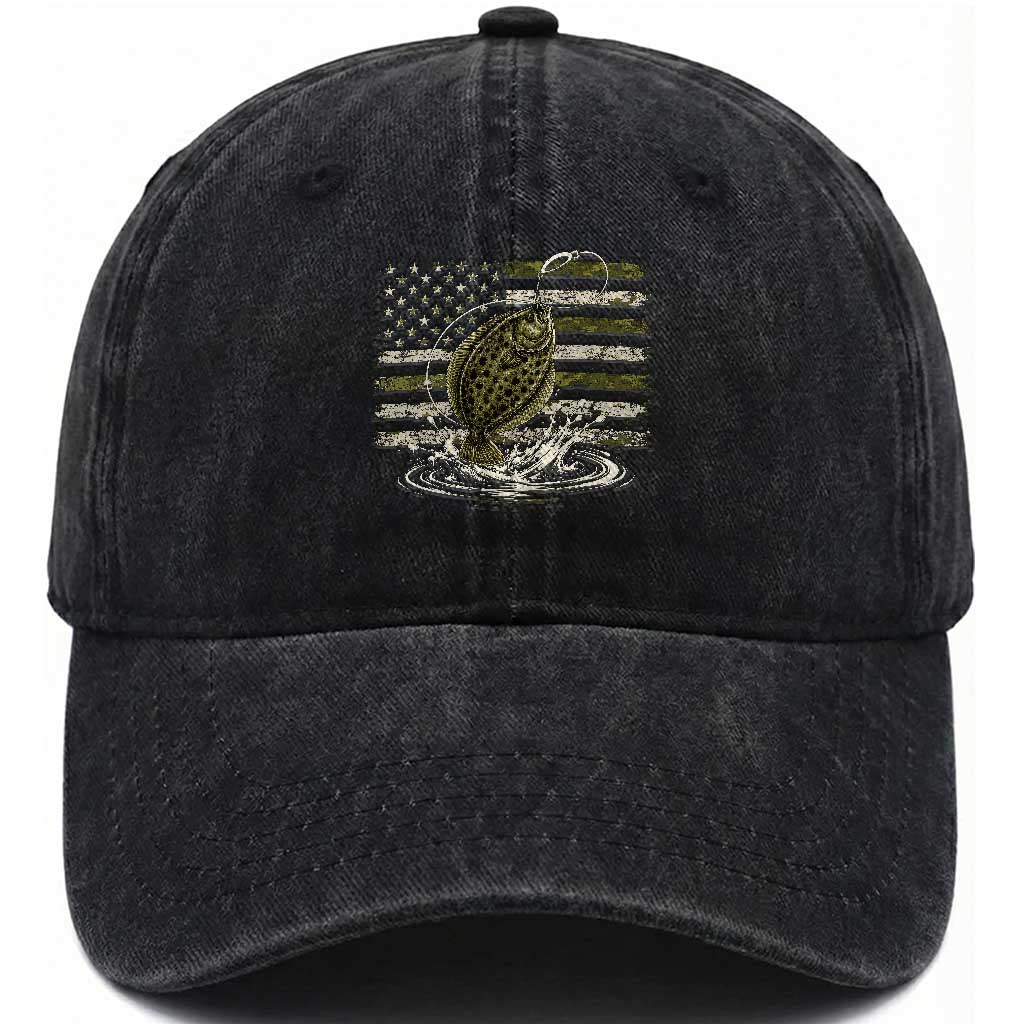 Flounder Fishing Camouflage American Flag Washed Cotton Baseball Cap Patriotic Flatfish Angler Gift Saltwater Fishing Lovers TS10 Print Your Wear
