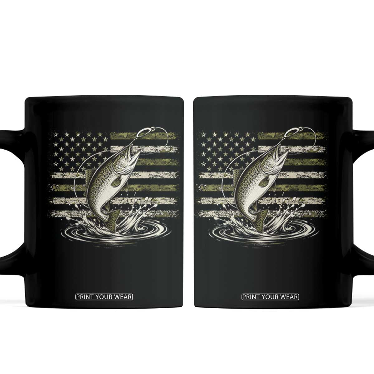 Camouflage American Flag Trout Fishing Coffee Mug Patriotic Saltwater Angler Gift Sea Fishing Lovers TS10 Black Print Your Wear