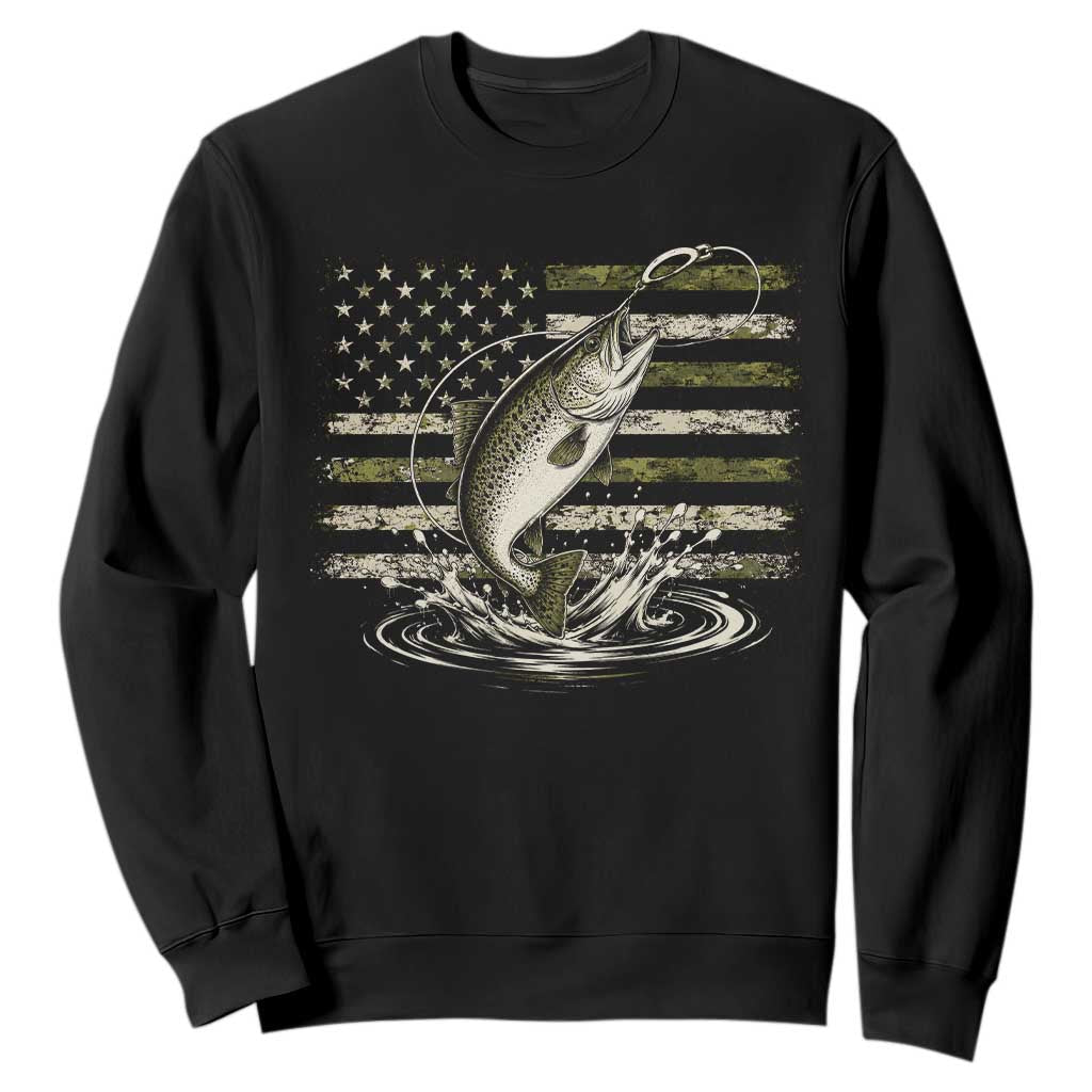 Camouflage American Flag Trout Fishing Sweatshirt Patriotic Saltwater Angler Gift Sea Fishing Lovers TS10 Black Print Your Wear