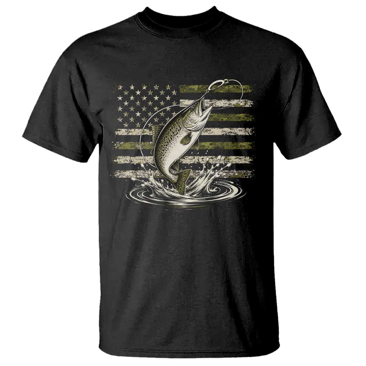 Camouflage American Flag Trout Fishing T Shirt Patriotic Saltwater Angler Gift Sea Fishing Lovers TS10 Black Print Your Wear
