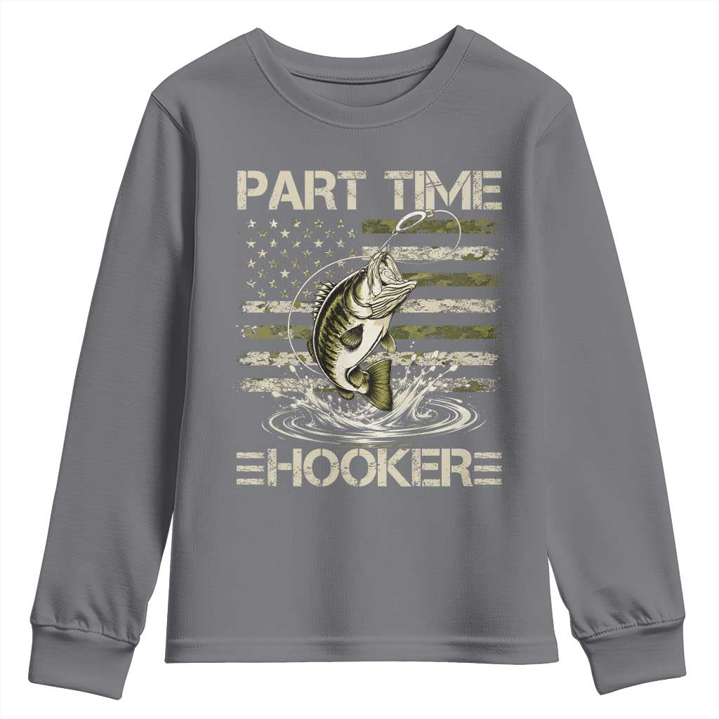 Part Time Hooker Youth Sweatshirt Retro Funny Fishing Camouflage Camo US Flag TS10 Charcoal Print Your Wear