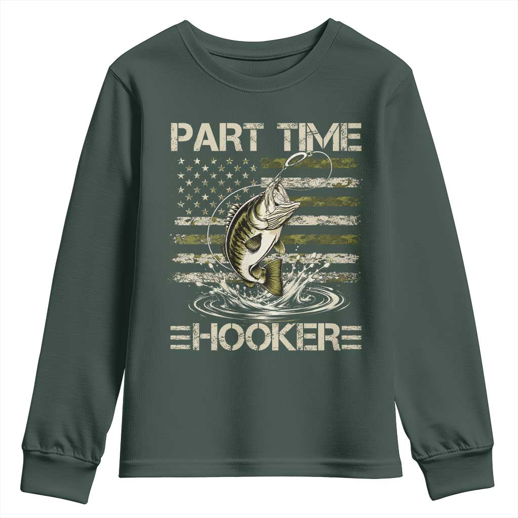 Part Time Hooker Youth Sweatshirt Retro Funny Fishing Camouflage Camo US Flag TS10 Dark Forest Green Print Your Wear