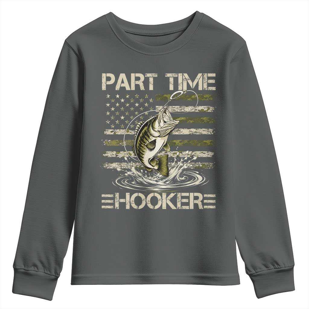 Part Time Hooker Youth Sweatshirt Retro Funny Fishing Camouflage Camo US Flag TS10 Dark Heather Print Your Wear