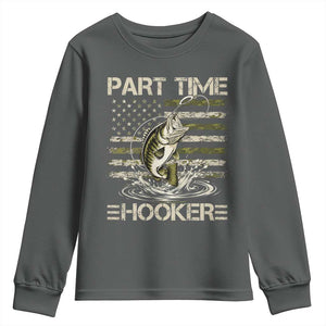 Part Time Hooker Youth Sweatshirt Retro Funny Fishing Camouflage Camo US Flag TS10 Dark Heather Print Your Wear
