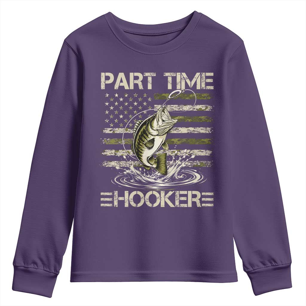 Part Time Hooker Youth Sweatshirt Retro Funny Fishing Camouflage Camo US Flag TS10 Purple Print Your Wear