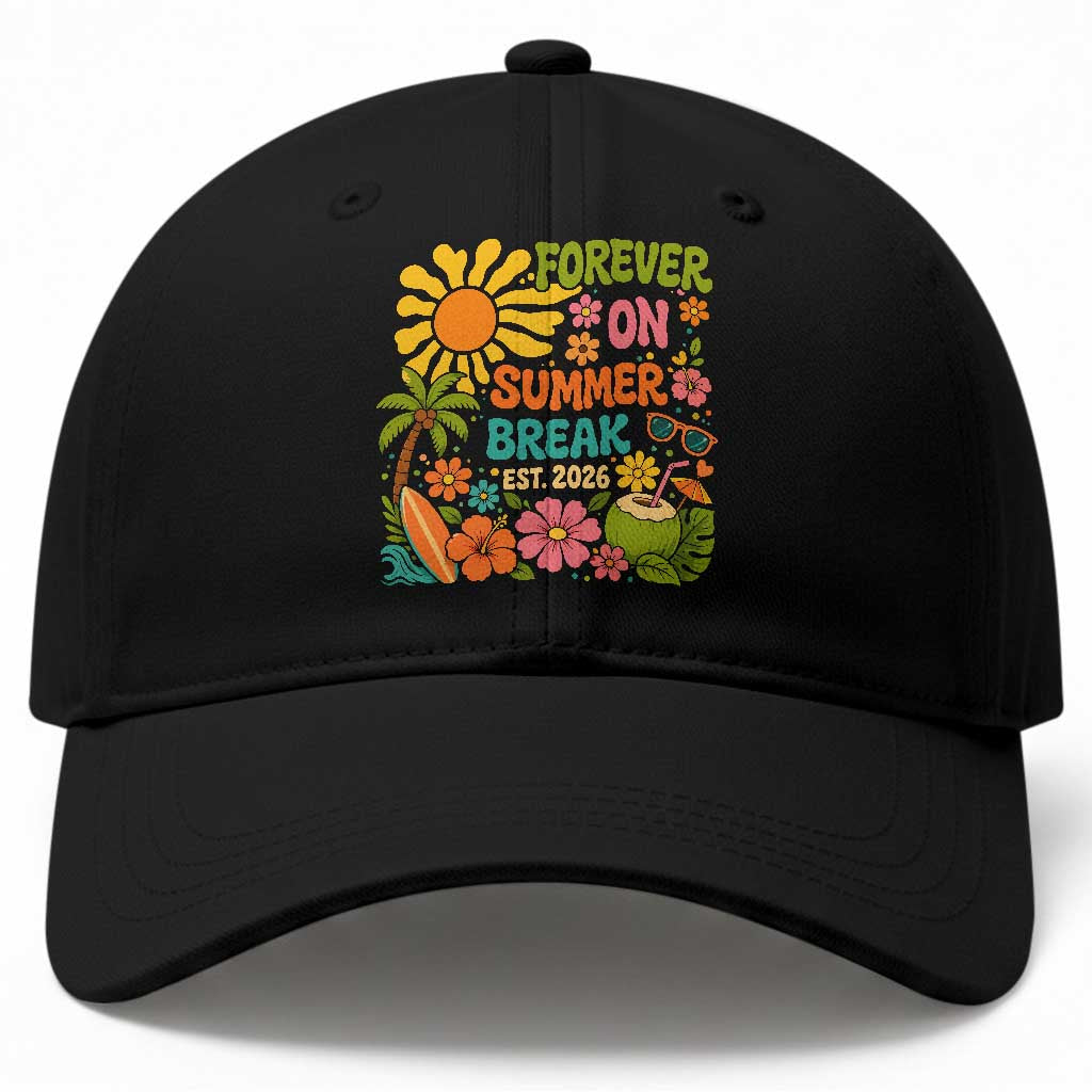 Retired Teacher Gift Baseball Cap Forever On Summer Break Retirement 2026 Vintage Flower Graphic TS10 Print Your Wear