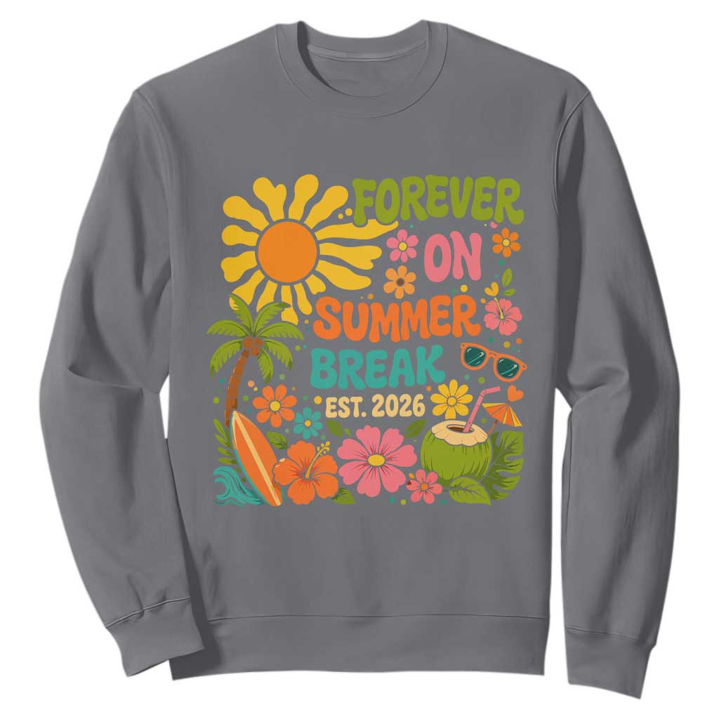 Retired Teacher Gift Sweatshirt Forever On Summer Break Retirement 2026 Vintage Flower Graphic TS10 Charcoal Print Your Wear